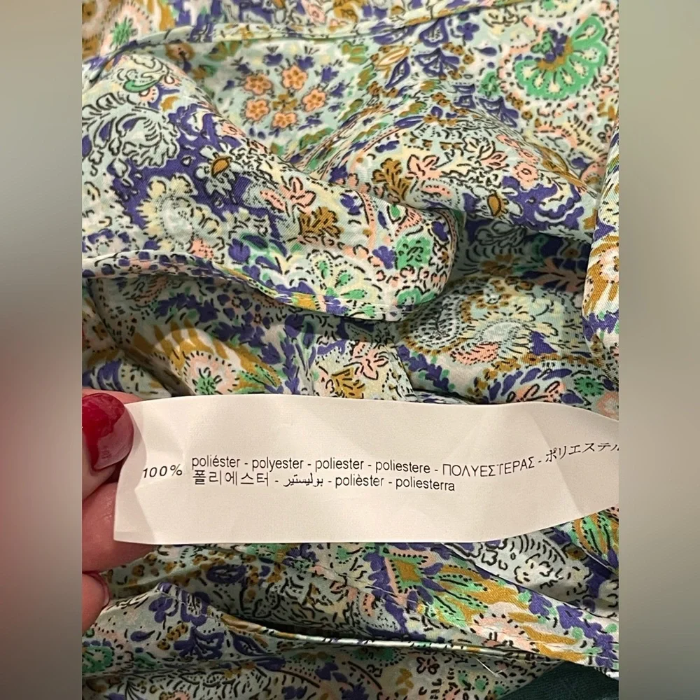 Zara L/S Paisley Tie Front Crop Top 100% Poly - Picture 7 of 7